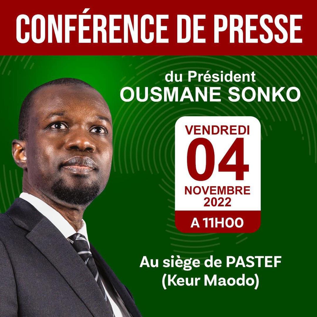 Conférence de presse de Président Ousmane Sonko  à 11 heures au siège de Pastef
