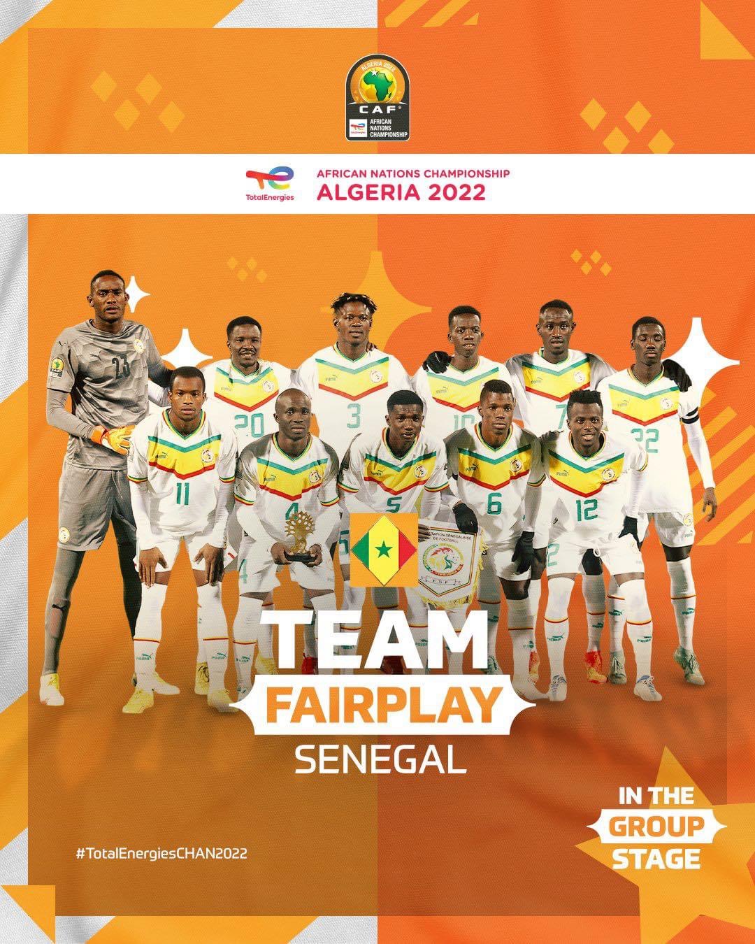 🇸🇳 Le Sénégal remporte le prix Fair-Play de la phase de groupes #TotalEnergiesCHAN2022 🏆