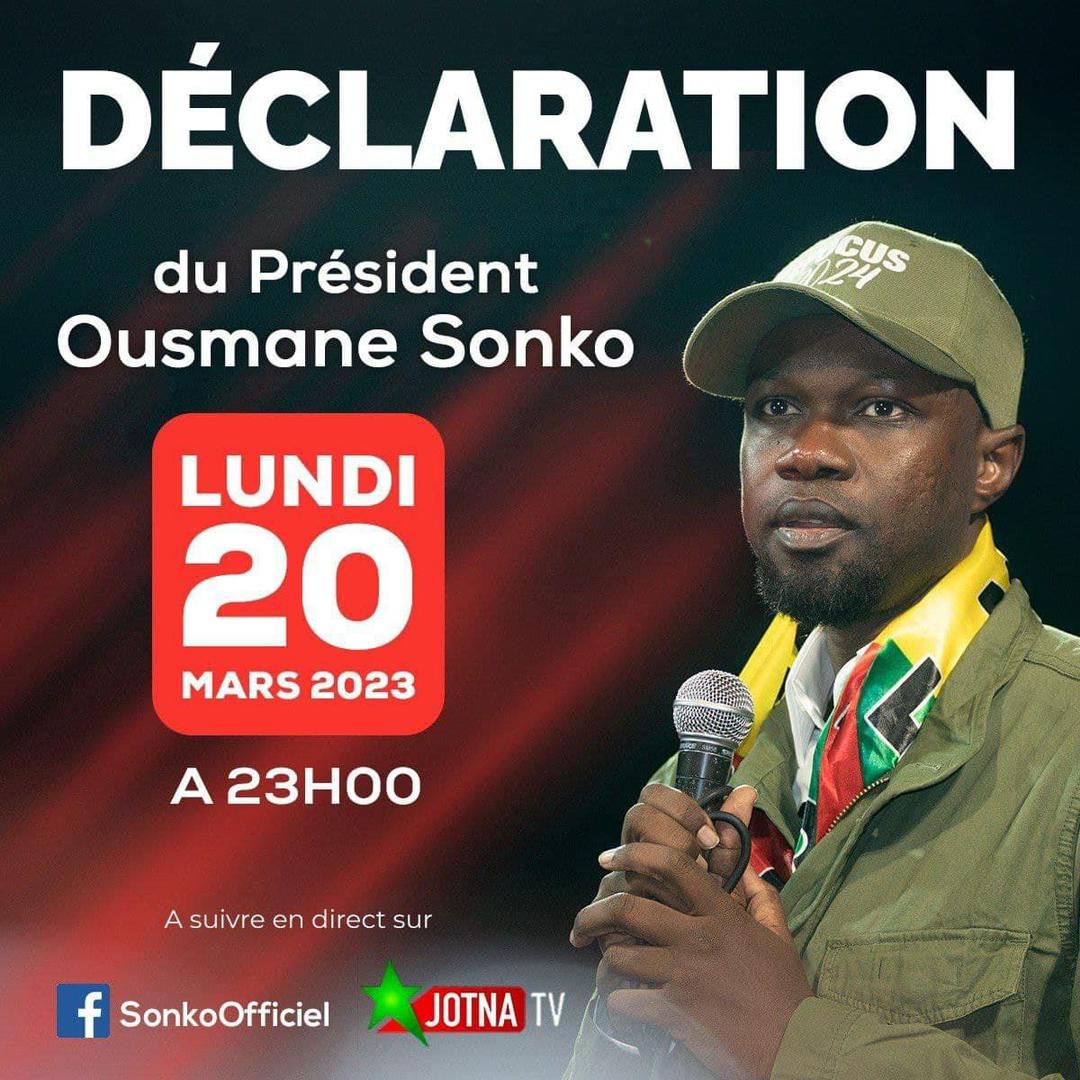 À suivre déclaration du Président Ousmane Sonko ce lundi à 23 heures
